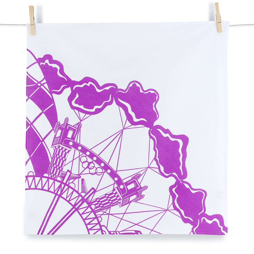 Purple Wheel of London - Tea Towel